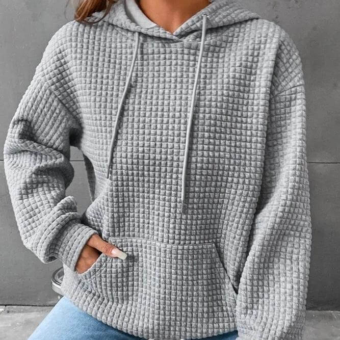 Solid Color Waffle Round Neck Long Sleeve Sweatshirt
