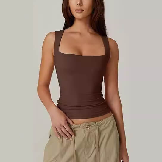 Square Neck Sleeveless Double Layer Vest Basic