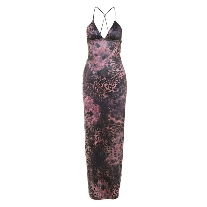 Neckless Backless Slimming Printed Hip Wrap Dress