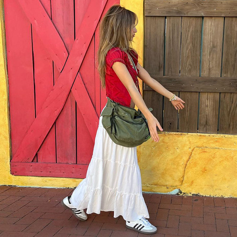 Bohemian High Waist A-Line Maxi Skirt - Sexy Solid Color Long Skirts for Versatile Styling