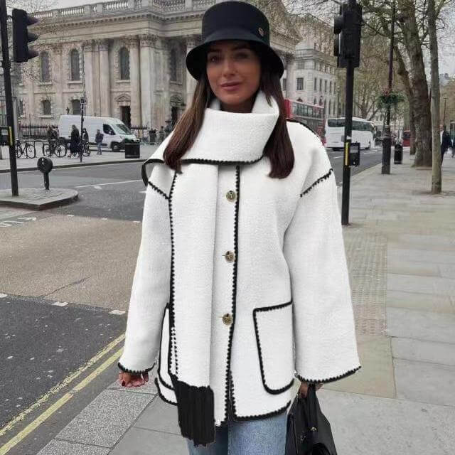 Tweed Jacket Thickened Loose With Scarf Fringe