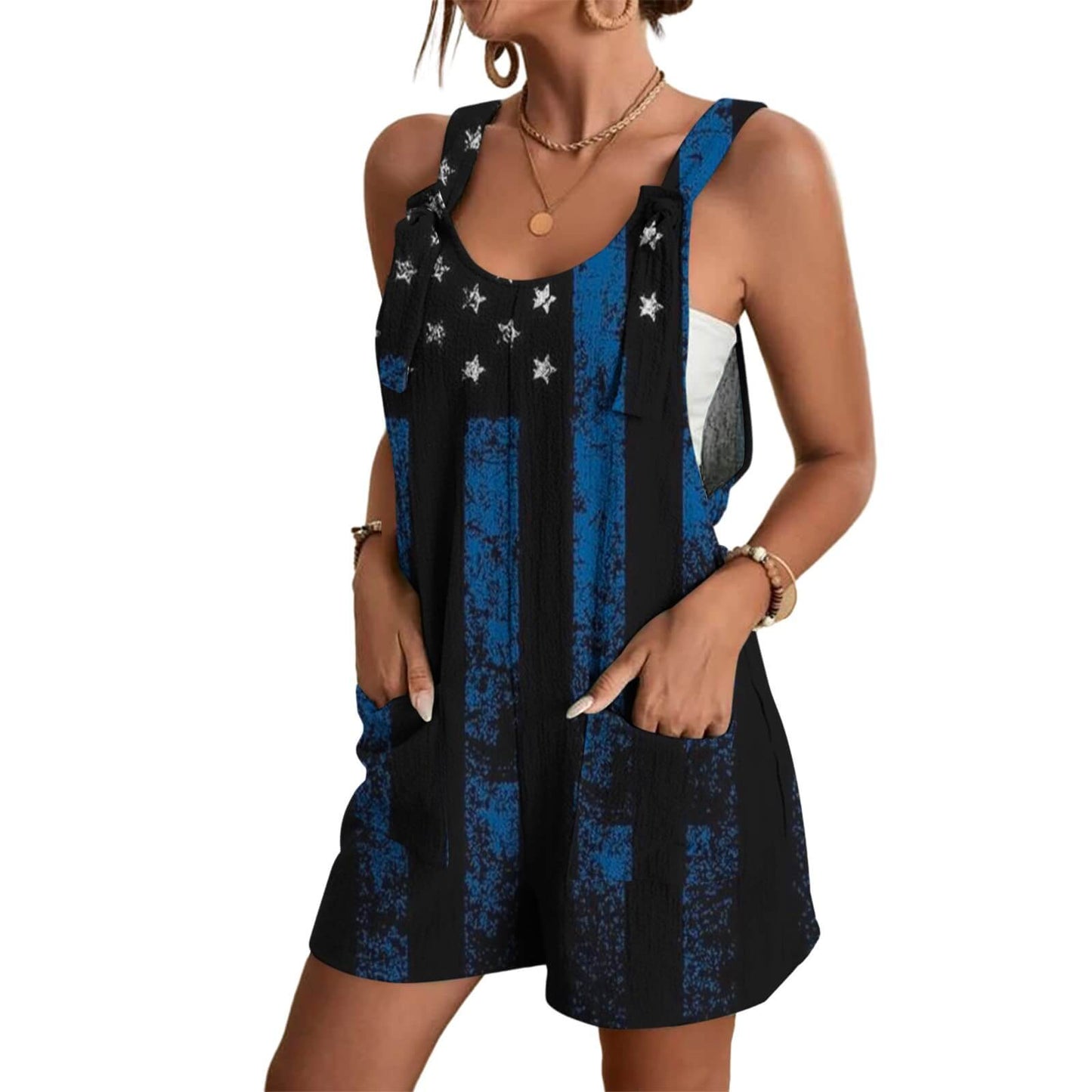 Independence Day Flag Print Halter Jumpsuit