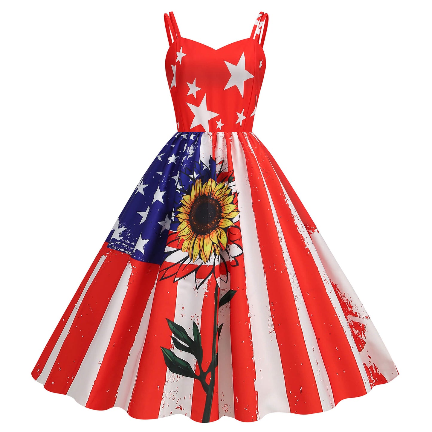 American Flag Printed Vintage Swing Dress