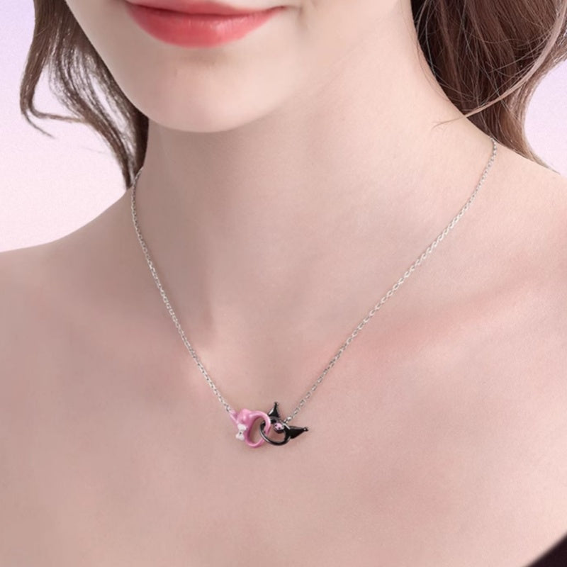 Sanrio Kuromime Melody Mobius Ring Sterling Silver Splicing Pendant Necklace Girlfriend Gift🖤🩷