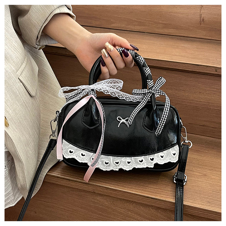 Y2K PU Leather Handbags: Sweet Lace & Bowknot Kawaii Shoulder Bag for Women