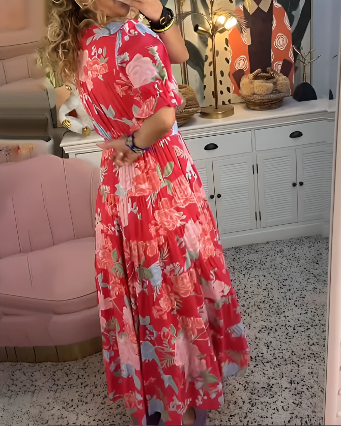 Popular Short Sleeve Print Maxi Dress