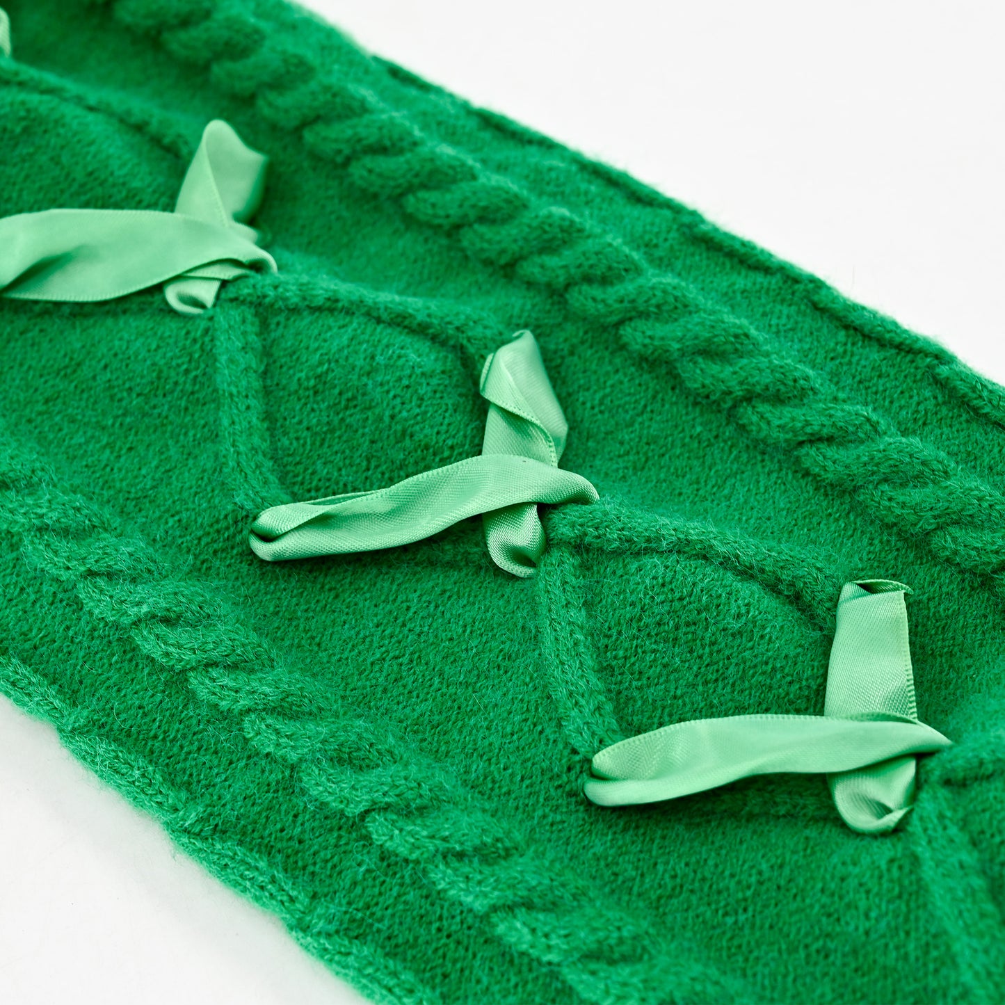 Y2K Revival! Women's Dark Green Sweater - Long Sleeve, High collar with Satin Ribbon & Lace - Up Bow - AMust - Have Knit Jumper