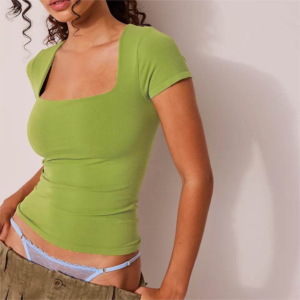 Solid Color Square Neck T-shirt
