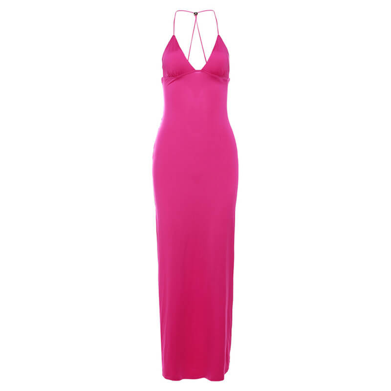 Neckless Backless Slimming Printed Hip Wrap Dress