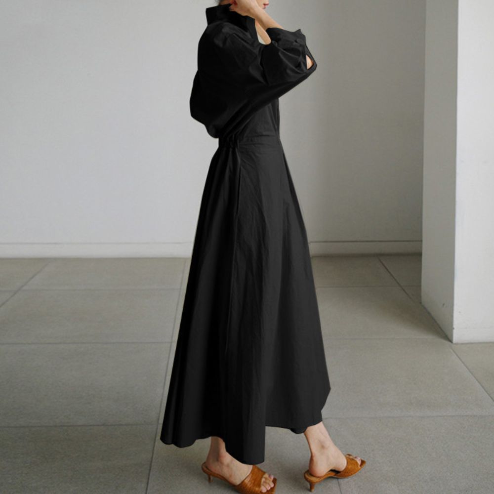 Fold Over Collar Side Pocket Maxi Dress
