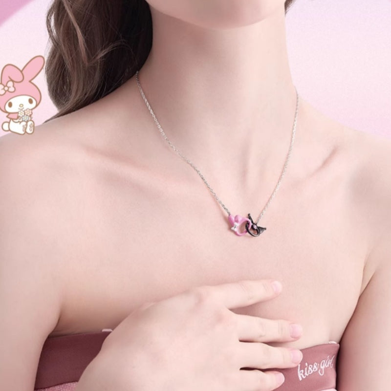 Sanrio Kuromime Melody Mobius Ring Sterling Silver Splicing Pendant Necklace Girlfriend Gift🖤🩷