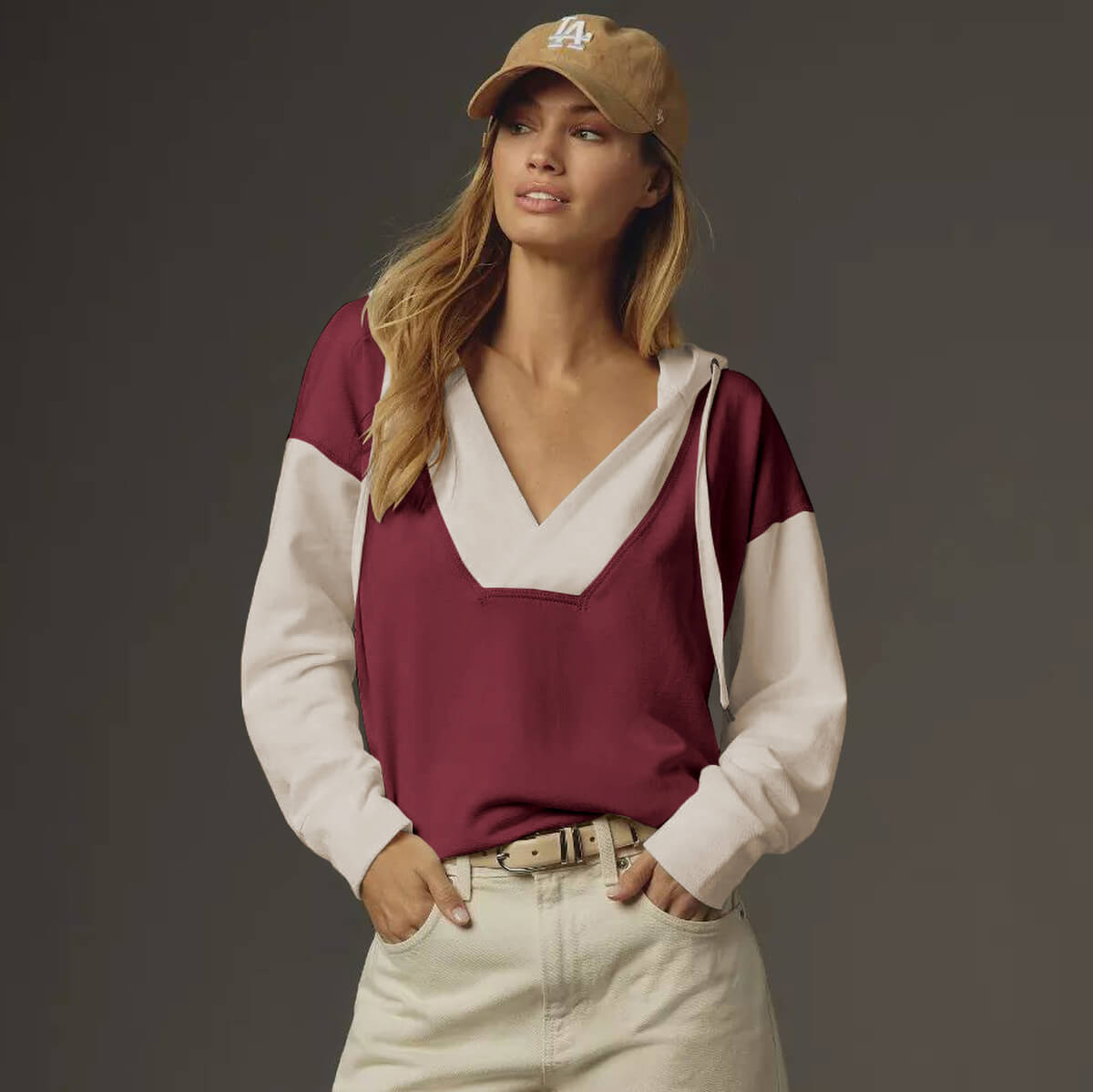 Casual Loose Color Block Hooded Sweatshirt