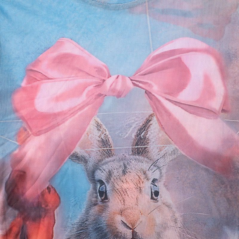 Easter Bow Bunny T-shirt Y2K Mesh Exposed Navel Short Sleeve🎀🐰