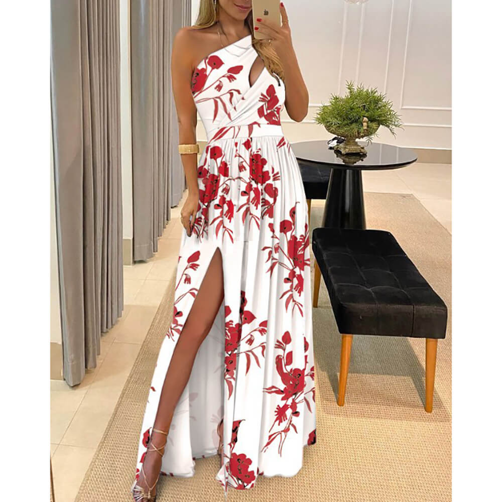 One Shoulder Slit Maxi Party Dress