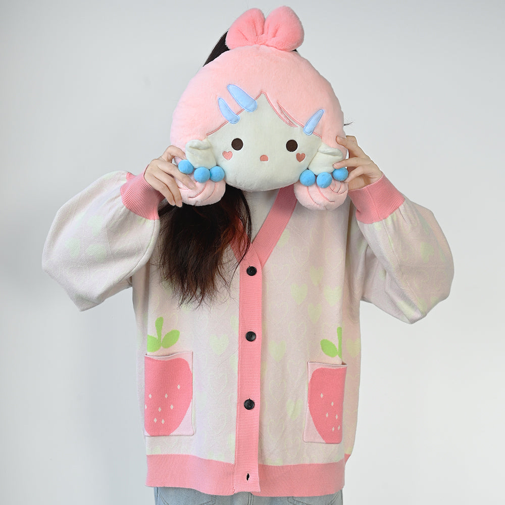 Women’s Kawaii Strawberry Cardigan Long Sleeve V Neck Knitted Cardigans Tops