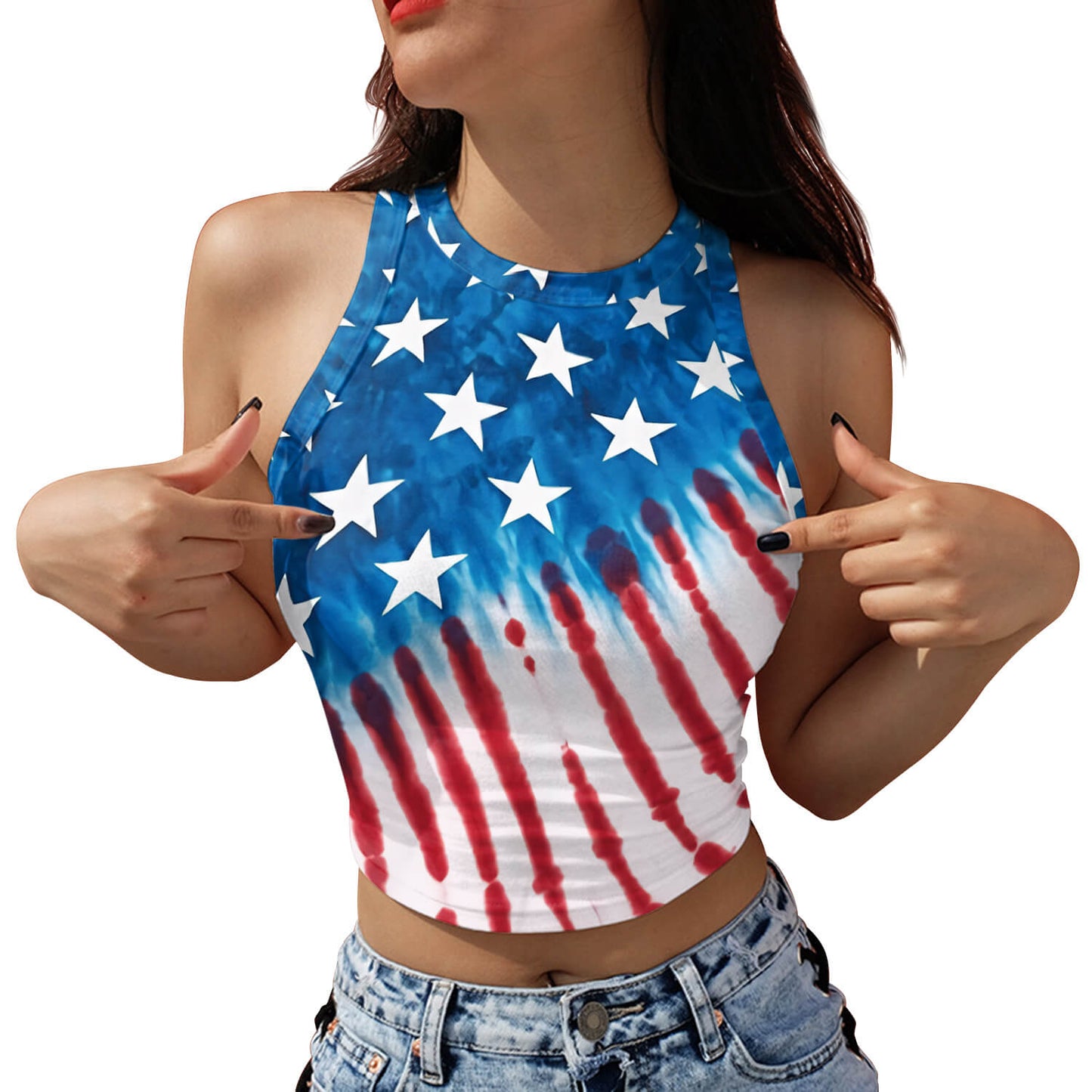Flag Printed Sleeveless Strapless Bottom Tank Top