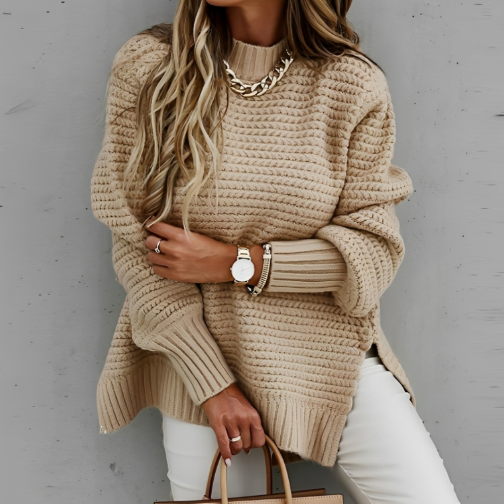 Long Sleeve Mock Neck Split Hem Sweater