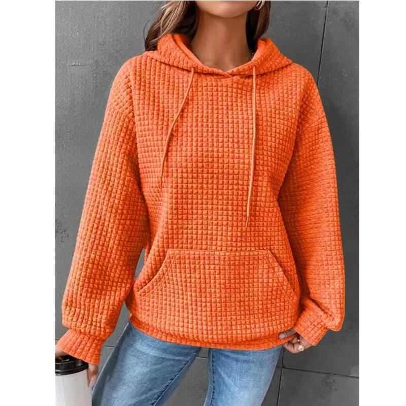Solid Color Waffle Round Neck Long Sleeve Sweatshirt