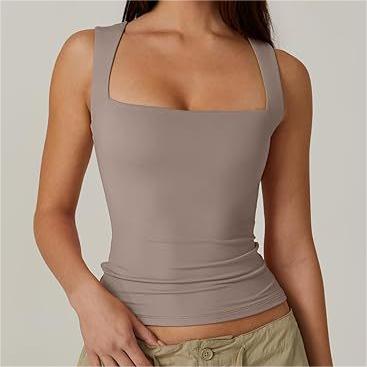 Square Neck Sleeveless Double Layer Vest Basic