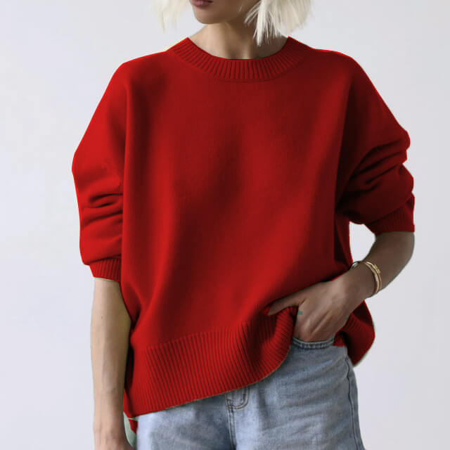 Round neck solid color loose knit sweater