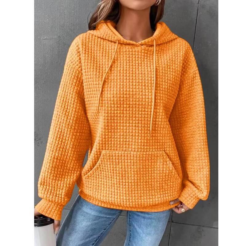 Solid Color Waffle Round Neck Long Sleeve Sweatshirt