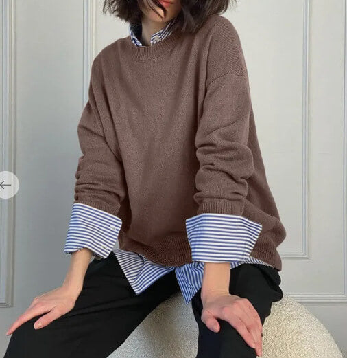 Round neck solid color loose knit sweater