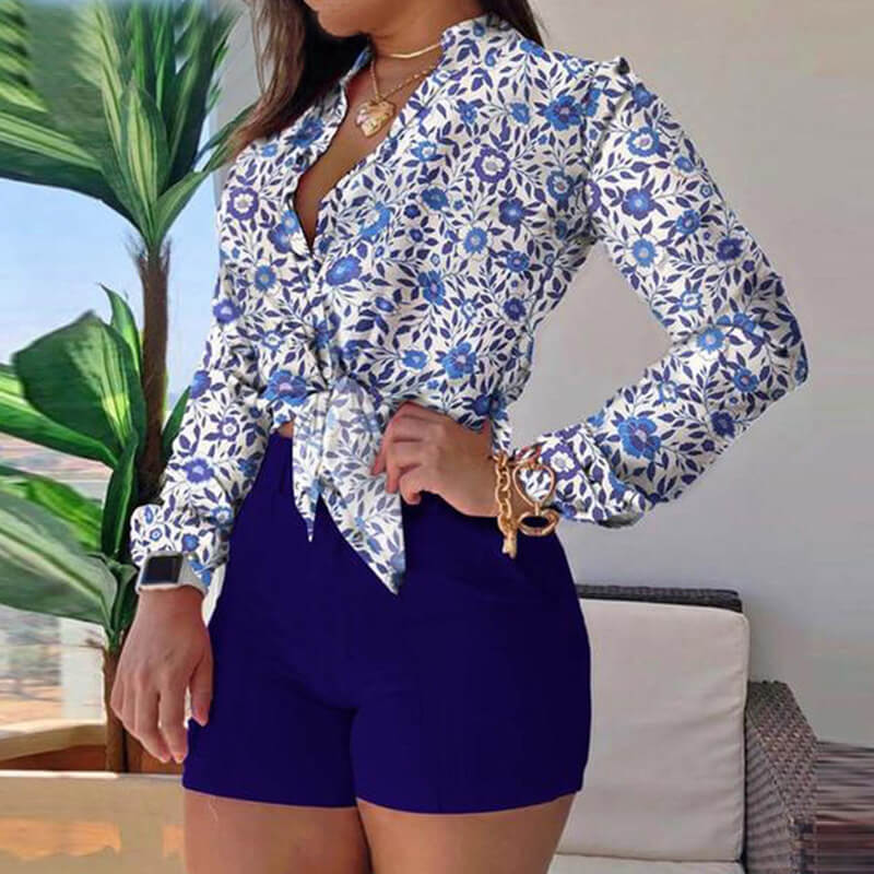 Long Sleeve Shirt with Printed Lapel