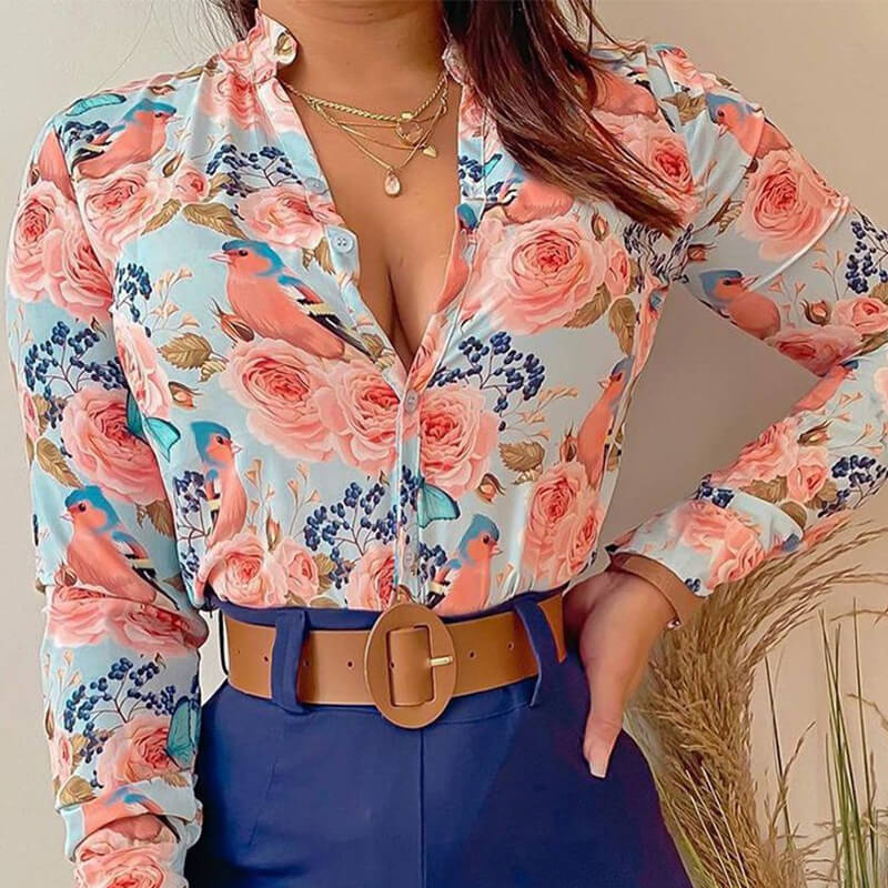 Long Sleeve Shirt with Printed Lapel