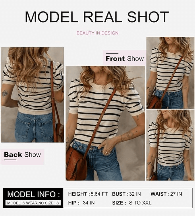 Women's Short Puff Sleeve Knit Tops