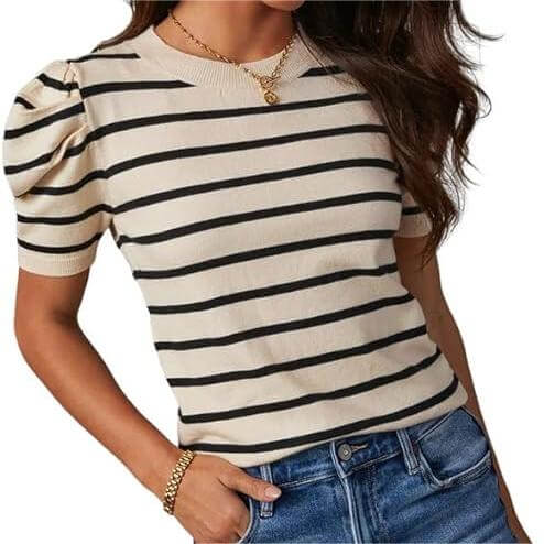 Women's Short Puff Sleeve Knit Tops