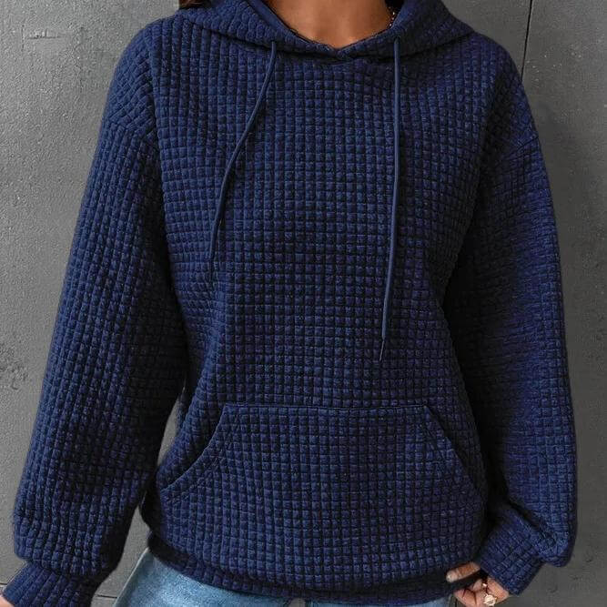 Solid Color Waffle Round Neck Long Sleeve Sweatshirt