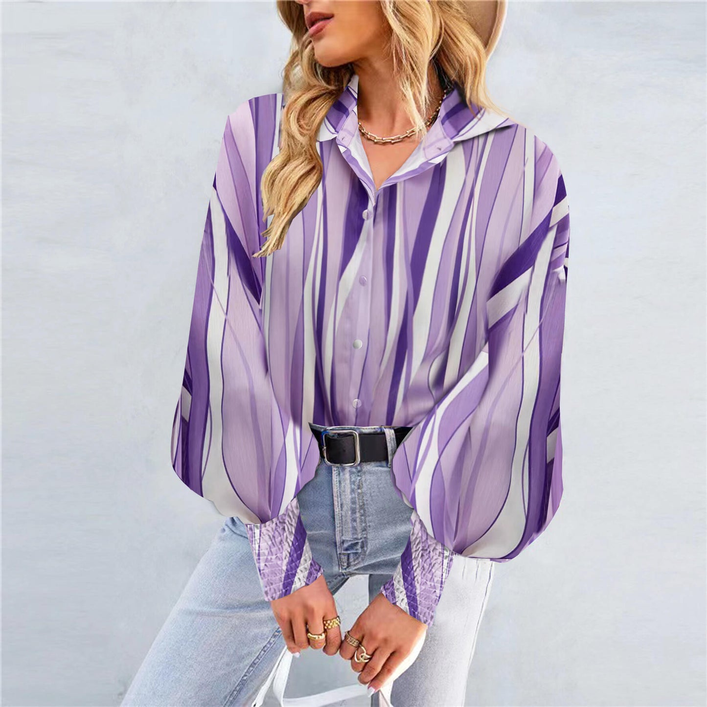Printed Lapel Lantern Long Sleeve Shirt