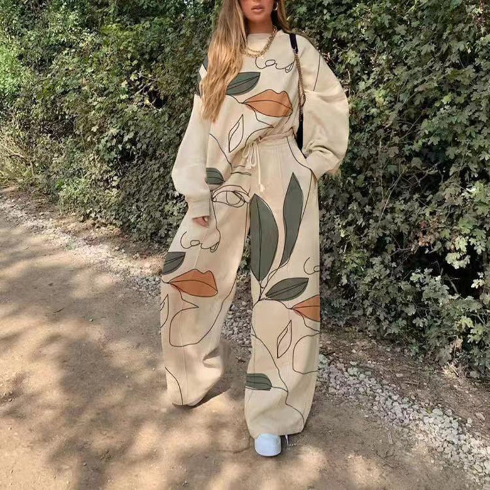 Print High Waist Wide Two Piece Set