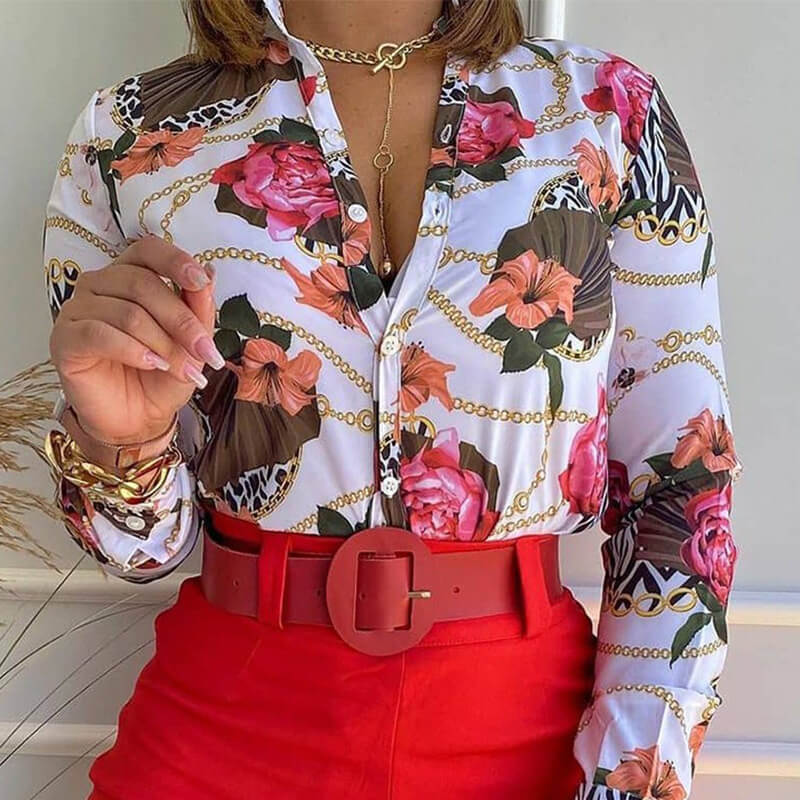 Long Sleeve Shirt with Printed Lapel