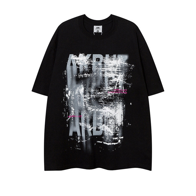 REINAREA Abstract Letter Graffiti Loose BF-Style T-Shirt Men’s Summer Casual Short-Sleeve Top