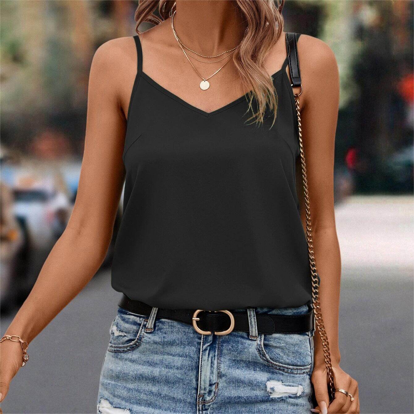 Summer Sexy Solid Color V-Neck Sleeveless Camisole