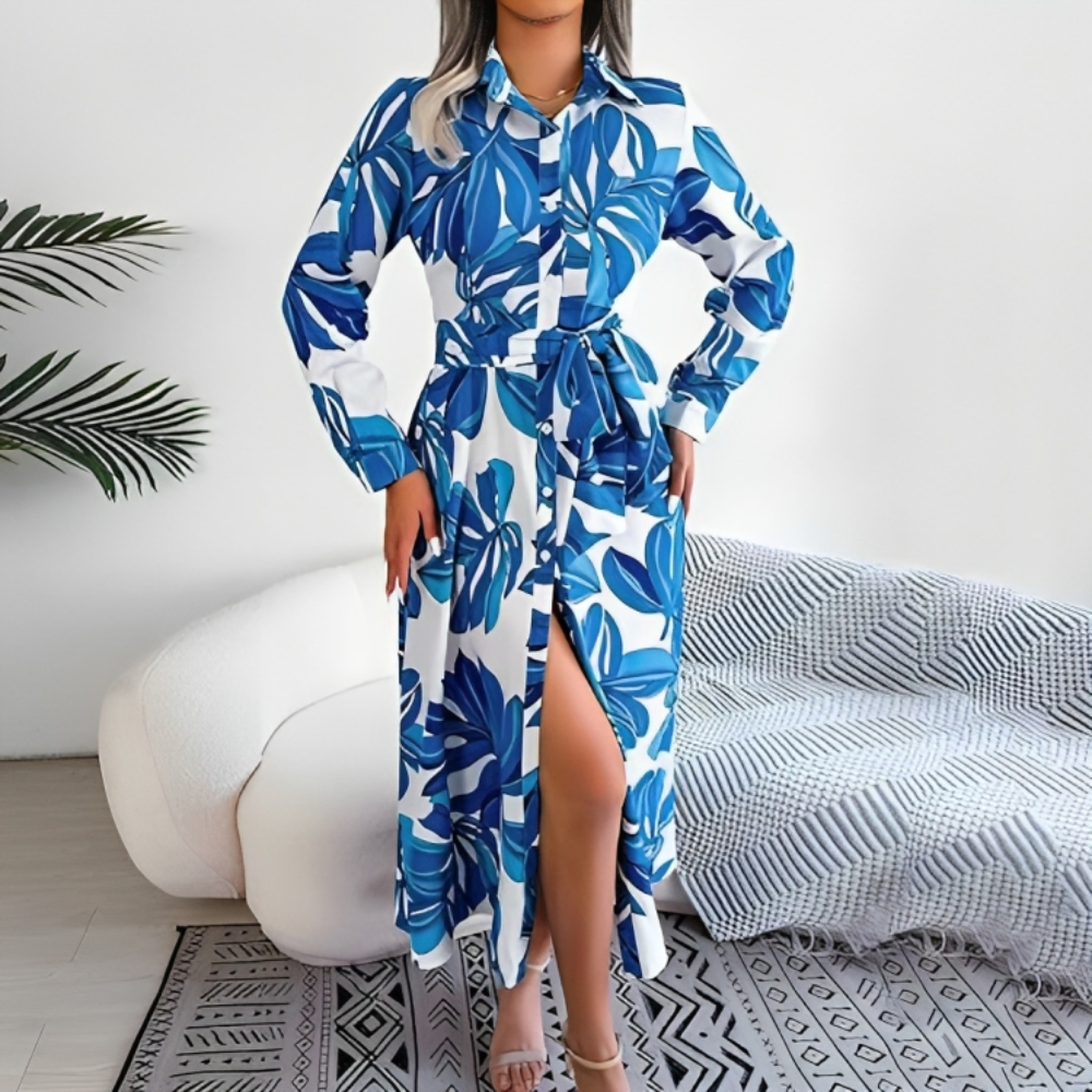 Floral Print Tie Waist Shirt Dress