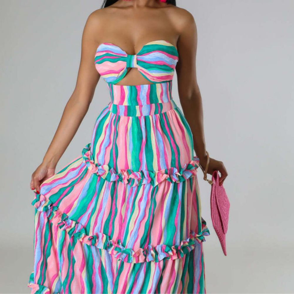 Strapless Striped Print Fashion Dress