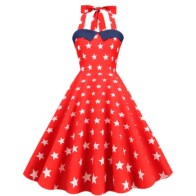Independence Day Flag Neck Vintage Dress