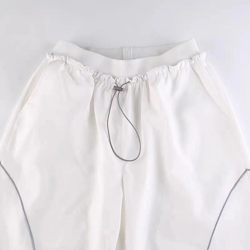 Sports Style Elastic Waist Taped Foot Loose Straight Casual Pants