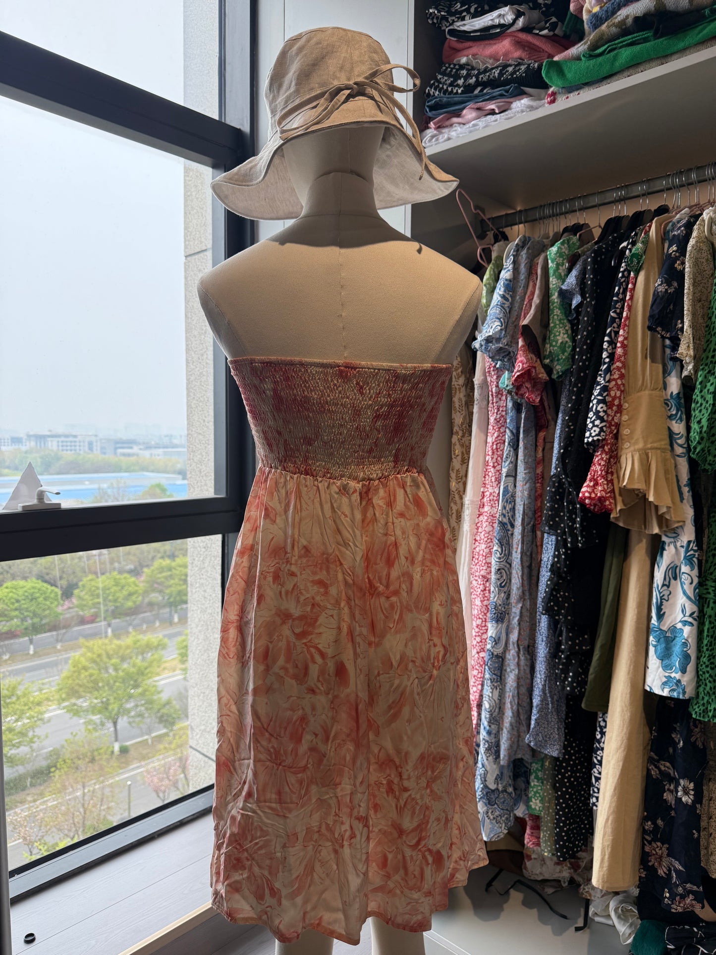 REINAREA Boho Strapless Tube Dress - Floral Print Sundress for Women, Sexy Off-Shoulder Ruffle Beach Cover Up in Pink