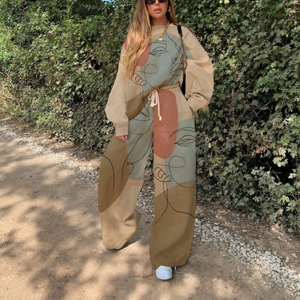 Print High Waist Wide Two Piece Set