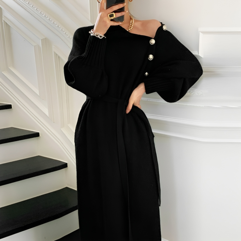 Tied Detail Buttoned Longline Knit Jumper Dress