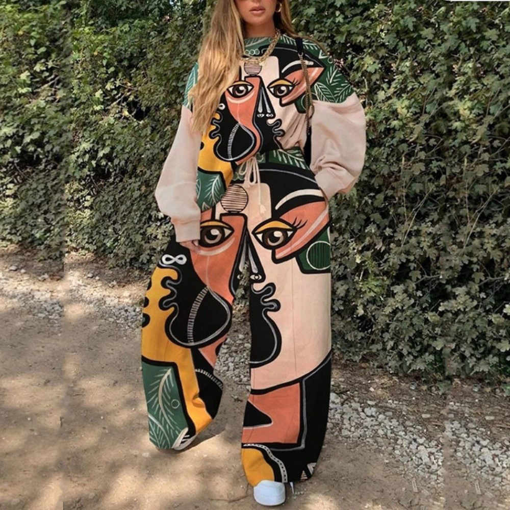 Print High Waist Wide Two Piece Set
