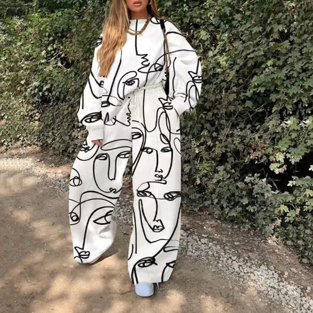 Print High Waist Wide Two Piece Set