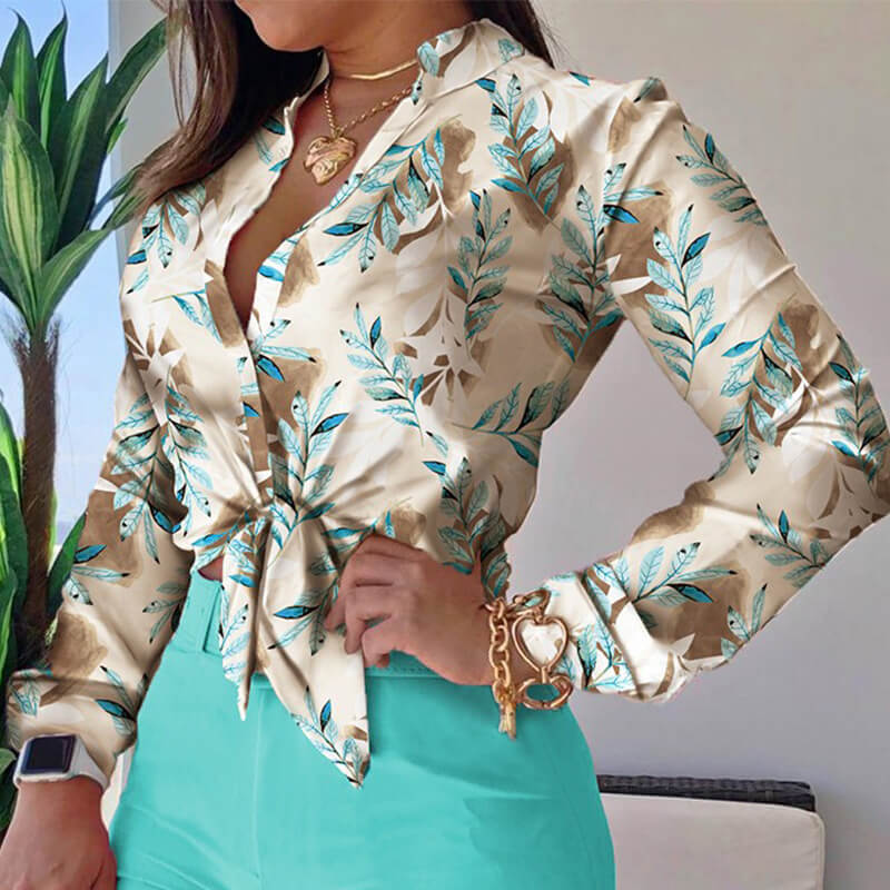 Long Sleeve Shirt with Printed Lapel