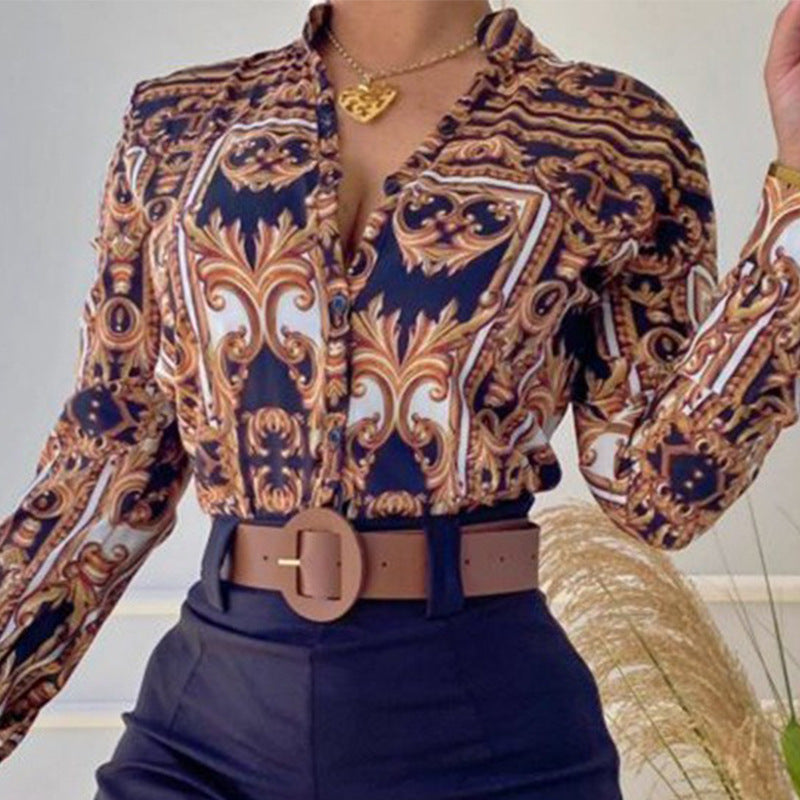 Long Sleeve Shirt with Printed Lapel