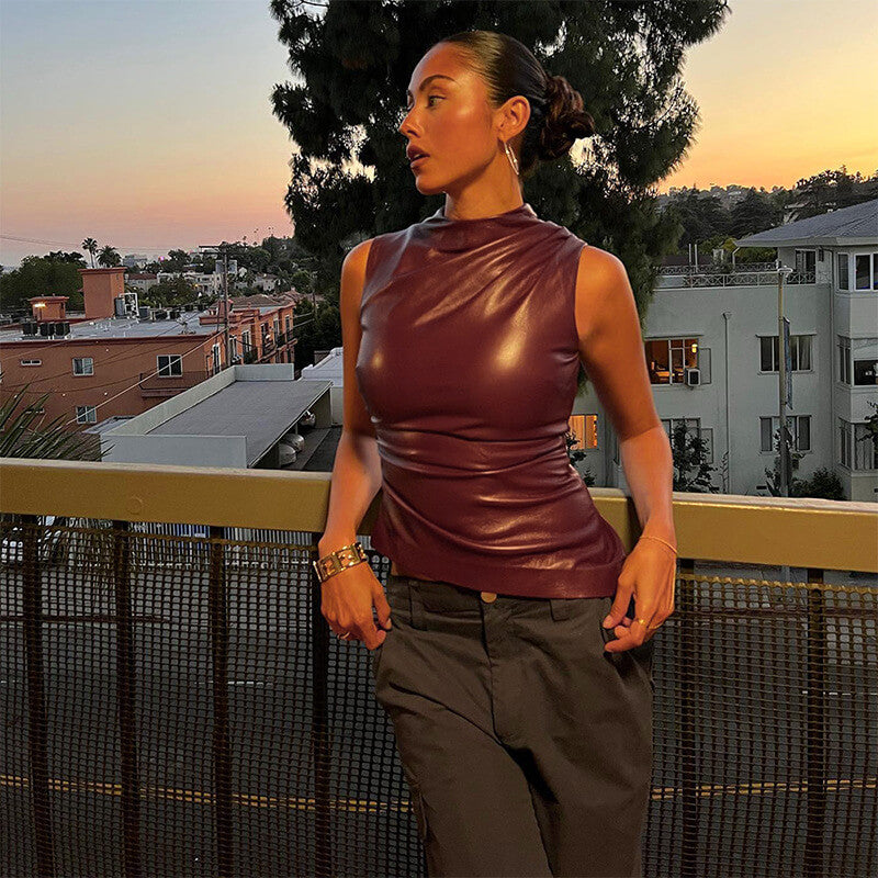 Asymmetrical Pleated Sleeveless Top