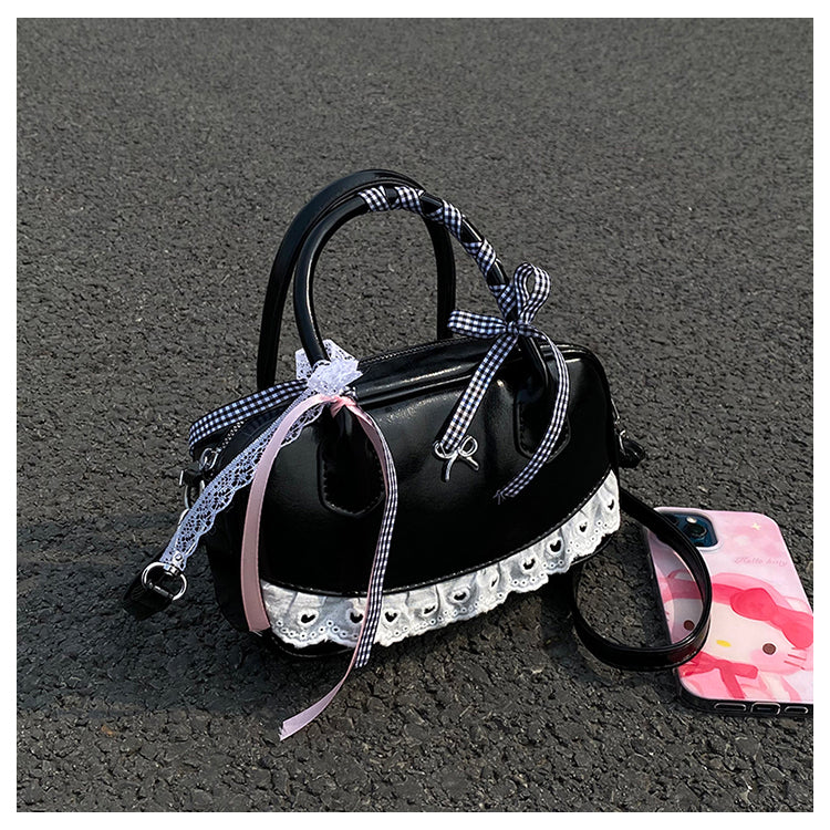 Y2K PU Leather Handbags: Sweet Lace & Bowknot Kawaii Shoulder Bag for Women