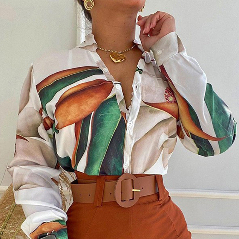 Long Sleeve Shirt with Printed Lapel
